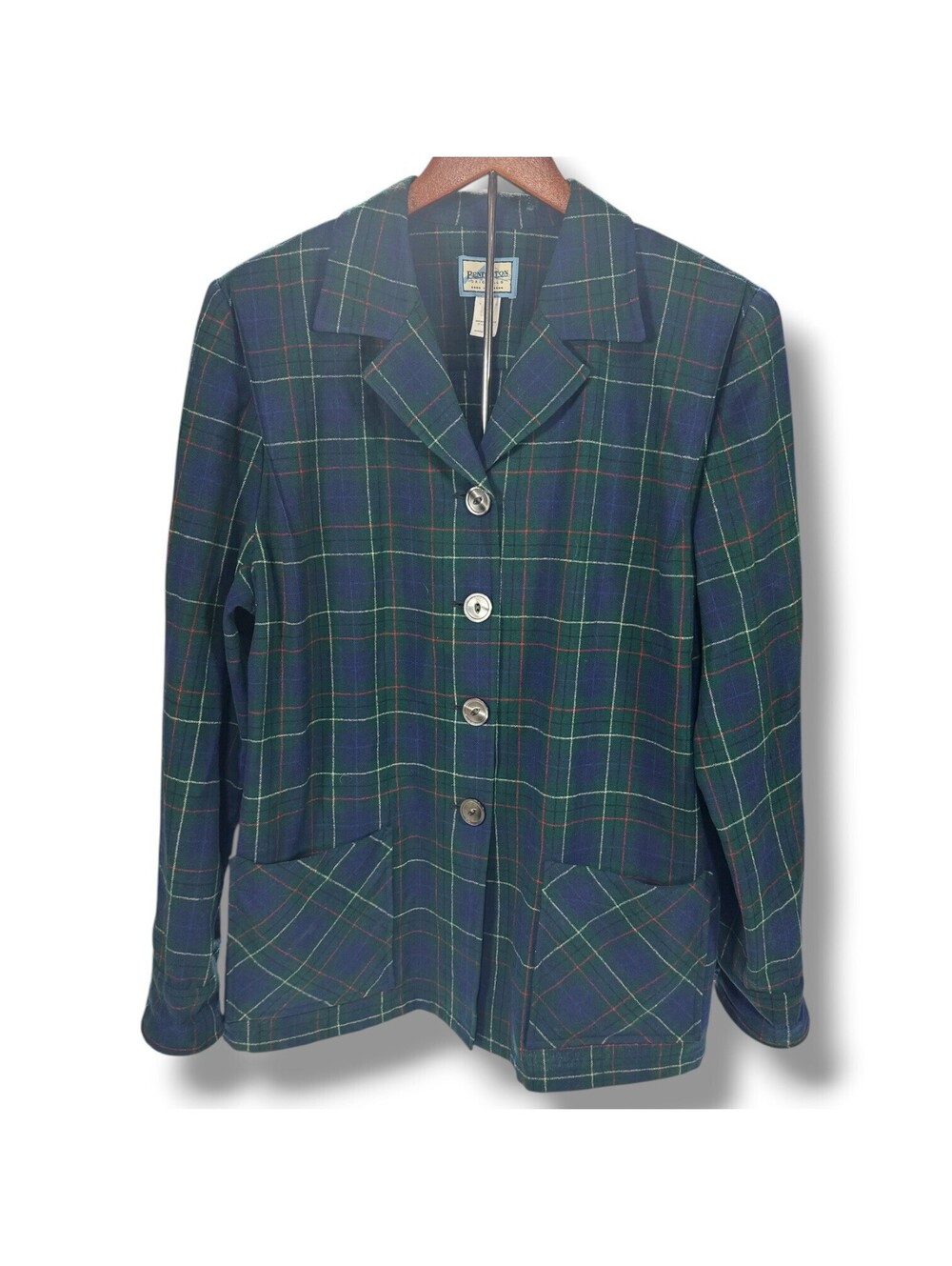 Vintage Pendleton 49er Virgin Wool Green Plaid Shirt Jacket Size Large Women's